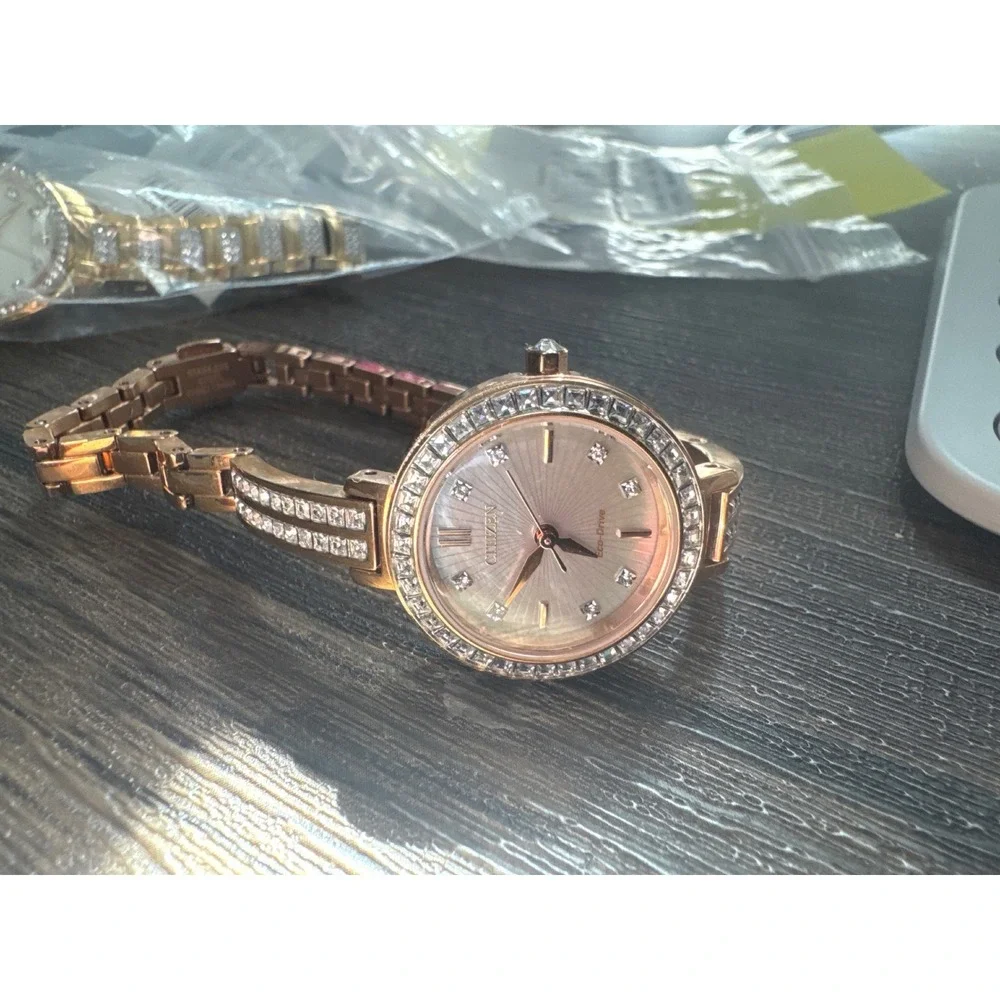 Citizen Eco-Drive E031 Rose Gold‎ Crystal Bezel Bracelet Watch Womens